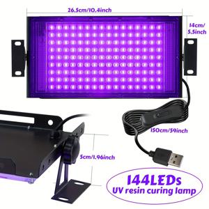 TEMU 144/96LEDs 레진 경화 램프 프로, 더 넓은 커버리지 영역과 집중된 조명, 휴대용 레진 램프, 레진 몰드, 주얼리 제작용, 144/96개 고품질 LED 비즈, USB 플러그 및 스위치, 150cm 전원 코드 포함, 장시간 사용 가능, 할로윈/크리스마스/새해 선물용