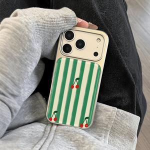 TEMU 휴대폰 케이스 - 그린 체리 에폭시 레진 폰 케이스, 전기 도금 엣지, 아이폰 17 Pro/16/15/14/13/Pro Max 호환, 남자친구와 여자친구를 위한 고급스러운 휴일 선물.