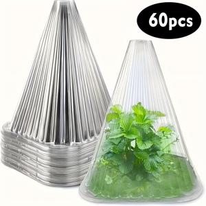 TEMU 60개 대형 재사용 가능한 투명 플라스틱 식물 보호 콘, 수직 홈 포함, 조명 및 지지, 서리, 새, 달팽이 보호, 통기성 메쉬 가드닝 커버, 묘목 및 식물용, 내구성 있는 야외 식물 서리 보호 커버, 묘목 덮개,가벼운 식물 덮개,고품질 플라스틱,튼튼한 정원용 그물,식물 지지망,꽃밭 보호대,식물 애호가