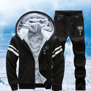 TEMU 남성용 겨울 두꺼운 안감 후드 카디건 따뜻한 러닝 피트니스 캐주얼 스포츠웨어 세트