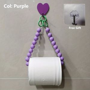 TEMU 1 세트 창의적인 비즈 종이 타월 걸이 조합 (비즈 종이 타월 걸이 1개 + 하트 모양 후크 1개 + 무료 후크 1개), 도파민 컬러풀 비즈, 컬러풀 하트 모양 접착 후크, 욕실 타월 걸이, 펀치 없는 창의적인 화장지 홀더