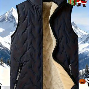 TEMU 남성용 가을/겨울 따뜻한 조끼 자켓, 캐주얼 하이넥 민소매 코트, 레귤러 핏 폴리에스터 충전, 가을과 겨울에 적합, 포켓 포함, 가볍고 따뜻한 야외 출퇴근 및 모임용, 편안한 착용감, 가족과 친구를 위한 이상적인 선물