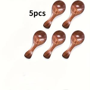 TEMU 미니 나무 숟가락 5종 세트: 짧은 손잡이 분유 숟가락, 설탕 숟가락, 숟가락, 스파이스 숟가락, 디저트 숟가락, 커피콩 숟가락, 요리 숟가락, 저어주는 숟가락 - 가정용 주방 도구, 컴팩트 아웃도어 숟가락|커피