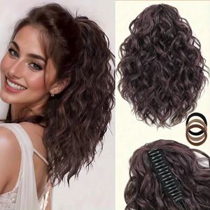 TEMU 14인치 클립인 숏 웨이브 컬리 헤어 익스텐션 - 옥토퍼스 그립 클립 및 도구 포함, 볼륨 & 웨이브 텍스처, 여성 일상 착용, 파티, 빠른 스타일링 - 쉬운 클립 합성 헤어, 페스티벌 & 크리스마스 페스티벌, K-pop 사용에 적합