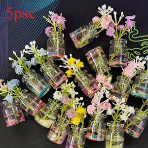 TEMU 야광 미니 꽃병 5개 세트 - 수제 투명 레진/원통형 꽃병, 육각형 데스크탑 장식용, 아래 빛나는 홈, 차량, 파티 센터피스 - 야광 꽃병