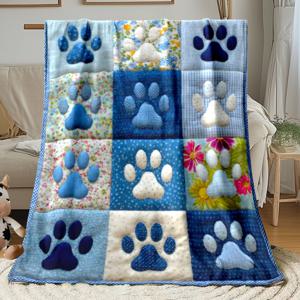 TEMU 1개 발자국 담요 - 부드러운 플란넬 사계절용 편안한 침대 커버, 발과 뼈/발자국 패턴, 강아지 발자국 디자인, 소파, 침대, 여행용 - 가벼운 애완동물 테마 선물, 성인, 가족, 애완동물 애호가용, 블루/화이트/브라운, 소파 덮개, 스타일,장난스러운 패턴,포근한 소재,내구성 있는 원단,애완동물 테마 장식