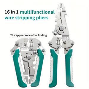 TEMU 헤비 듀티 산업용 와이어 스트리퍼 (压接, 절단, 꼬기 기능 포함) - 접이식 디자인과 인체공학적 그립의 통합 구조 - 전기 및 배관 작업에 적합