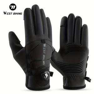 TEMU WEST BIKING 겨울용 사이클링 장갑, 자동 잠금 플립탑 터치스크린 손가락 끝, 방풍 보온 핸드, 남녀공용 조절 가능한 손목 밴드, 스마트폰 사용 가능 (블랙) - 자전거 장비|자전거