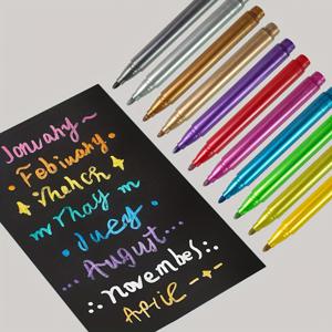 TEMU 12개 세트 메탈릭 마커 펜, 병, 세라믹, 유리제품용 지우개 가능한 미세 팁 마커