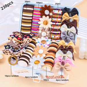 TEMU 238피스 여아 & 여성용 귀여운 꽃 & 리본 헤어 번들 - 헤어클립, 리본, 스크런치, 학교, 파티, 웨딩용 - 톤 & 밝은 색상의 대형 컬렉션