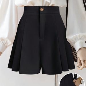 TEMU ZD1026431+ 신상 여성용 플리츠 A라인 반바지 (전면 지퍼 및 탄성 허리), 데일리 편안함과 우아함 제공