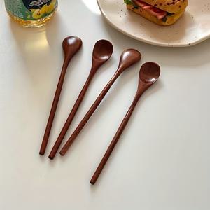 TEMU 4개 세트 긴 손잡이 나무 커피 스푼, 꿀 저어주는 스푼, 소형 나무 스푼, 긴 손잡이 나무 저어주는 스푼, 우유 꿀 수프 스푼, 저어주는 막대기, 주방 세트