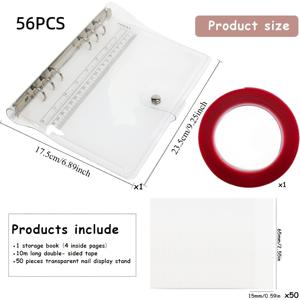 TEMU 56개 대형 투명 프레스온 네일 보관 도구 세트 (빈 포장 상자, 양면 접착 테이프, 아크릴 네일 디스플레이 스탠드 포함), 개인 용품 정리 및 보관에 적합 (대형 사이즈 1)