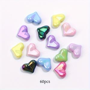 TEMU 60개 10x14mm 컬러풀 복숭아 하트 아크릴 비즈 | 광택 효과, 멀티컬러 주얼리 재료 (목걸이, 팔찌, 귀걸이, 키체인용) - 발렌타인데이, 결혼식, 추수감사절 장식, 주얼리 제작 액세서리에 적합