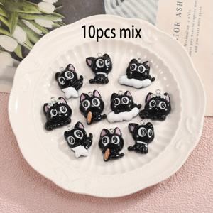 TEMU 10개 귀여운 검은 고양이 매력 펜던트 DIY 제작용, 앉은/누운/서 있는 자세의 레진 고양이 펜던트, 목걸이 & 귀걸이 액세서리, 가방 매력용 레진 고양이 펜던트