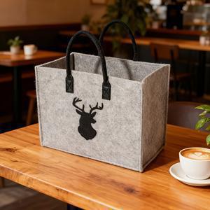 TEMU 1개 북유럽 스타일 순록 패턴 펠트 쇼핑백, 대용량 휴대용 토트백, 접이식 보관백