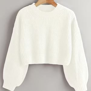 TEMU 랜턴 슬리브 풀오버 여성 라운드넥 스웨터 루즈핏 가을 겨울 크롭탑