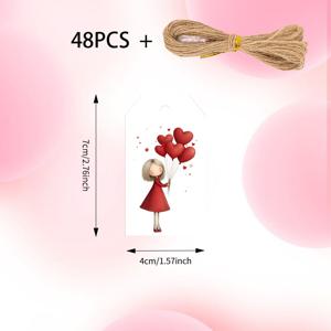 TEMU 48개 발렌타인데이 선물 태그, 어버이날 선물 태그, 끈 포함, 풍선과 함께하는 매력적인 만화 소녀, 발렌타인데이, 어버이날, 기념일, 결혼식 및 사랑을 축하하는 행사, 선물 장식 태그에 적합