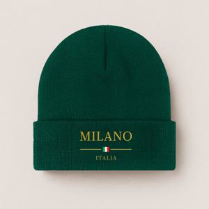 TEMU 밀라노 럭셔리 니트 컬드 햇 | 골든 레터 프린트 남녀 공용 따뜻한 모자, 커플 스타일 겨울 비니, 이탈리아 패션, 방풍 및 방한 기능, 두꺼운 따뜻한 니트 모자 (야외 활동 및 일상복), 트렌디한 브랜드 느낌 모자