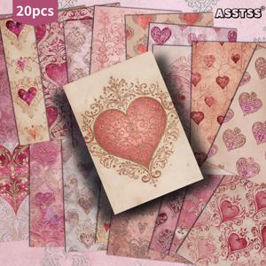 TEMU 20개입 ASSTSS 레트로 핑크 아름다운 하트 선물 카드 | 4x6인치 클래식 핀업 일러스트 수집용 장식 그림 카드 (스크랩북 & 공예용)