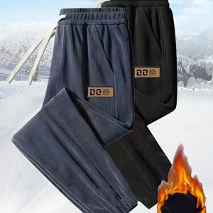 TEMU 남성용 두꺼운 코듀로이 원단 코듀로이 팬츠, 스탠드아웃 & 솔리드 드로스트링 허리 - 캐주얼 아웃도어 겨울 팬츠, 일상복 및 청년용, 세탁기 사용 가능한 코듀로이 바지