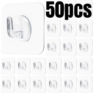 TEMU 50개입 자가 점착식 소형 벽걸이 후크 세트, 드릴 불필요, 투명 사각 플라스틱, 강력한 샤워 및 냄비 후크, 주방 사용에 적합, 방수, 주방, 욕실, 문, 창문에 이상적, 모자, 수건, 사진 걸이