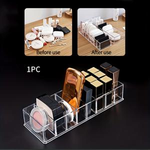 TEMU 1개 8칸 아크릴 화장품 정리함 | 휴대용 여행용 메이크업 & 뷰티 수납 케이스 (립스틱, 네일 폴리쉬, 브러쉬 홀더 포함) | 튼튼한 플라스틱 데스크탑 정리함 (화장대, 욕실, 살롱용) | 조립 불필요