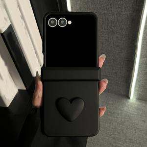 TEMU 휴대폰 케이스 - 트렌디한 단색 3D 하트 모양 폰 케이스, 삼성 갤럭시 Z 플립 시리즈용 디자인 (7, Flip6, Zflip 5, Z Flip4, 3 5G 모델 포함), 충격 방지 힌지 보호 기능 제공