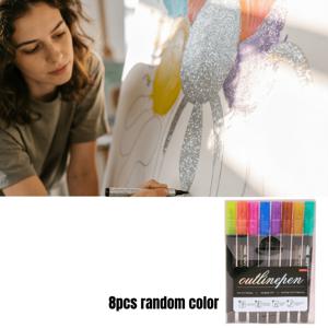 TEMU 컬러풀 듀얼라인 아웃라인 펜 세트 - 드리미 글리터 메탈릭 펜 - 컬러 마커 형광 하이라이터 - DIY 스크랩북, 블랙 카드, 콜라주, 공예, 세라믹, 돌, 유리, 생일 선물용, 8피스 크리스마스 선물