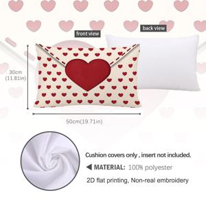 TEMU 1개 레드 하트 봉투 패턴 베개커버, 2D 단면 프린팅 피부 친화적 피치 스킨 소재, (11.81인치 X 19.71인치 / 30cm X 50cm) 베개커버. 홈 침실 거실 소파 장식용, 장식용 쿠션 커버, 휴일 선물, 베개 내장재 미포함