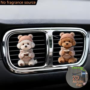 TEMU 2D 플랫, 2D 플랫 2개 세트: 귀여운 비숑과 테디 강아지 디자인 2D 아크릴 차량용 공기 청정기 - 에어 벤트 클립, 