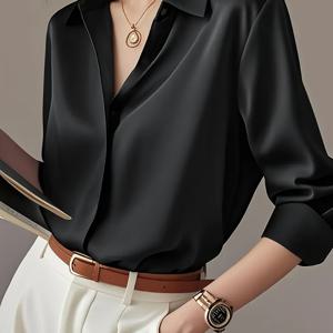 TEMU 여성용 흰색 긴팔 프로페셔널 셔츠. 노출 방지를 위한 숨겨진 버튼 디자인, 우아한 단색 드레스 셔츠. 봄, 가을에 적합하며 비즈니스 및 공식적인 환경에 이상적인 칼라 디자인.|여성원피스|셔츠|가을원피스