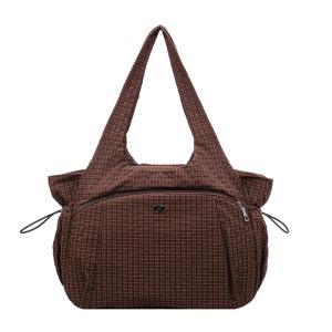 TEMU 패셔너블하고 다용도로 사용 가능한 캐주얼 & 체크무늬 퀼트 토트백 - 두꺼운 폴리에스터 안감, 지퍼 잠금 장치, 어깨끈 및 핸드 캐리 가능한 고정 어깨끈 디자인|슬링백