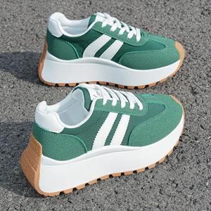 TEMU 2026 봄 신상 여성 캐주얼 스포츠 신발 | 두꺼운 밑창 키높이 다용도 레트로 캐주얼 신발, 레이스업 클로저, 단색, 로우탑, 올 시즌