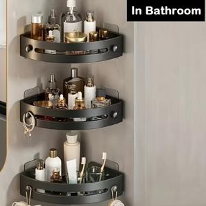 TEMU 3개 삼각 욕실 벽걸이형 수납 코너 랙, 샤워 바구니, 다기능 드릴 불필요 샴푸 샤워 젤 랙, 욕실 화장품 및 잡화용 플라스틱 행잉 선반, 공간 절약형 욕실 용품 정리함