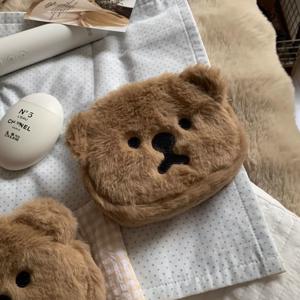 TEMU 만화 봉제 곰 동전 지갑, 잡화 수납 가방, 이어폰 파우치, 자수 카드 홀더, 복숭아 만화 곰, 실용적인 휴일 선물