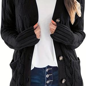 TEMU 여성용 긴팔 케이블 니트 가디건 - 올리브 그린, V넥 버튼, 루즈핏, 가을/겨울 패션, 폴리에스터, 캐주얼 웨어 가디건 | 케이블 니트 텍스처 | 니트 텍스처, 귀여운 가디건