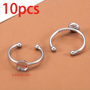 TEMU 10개 MINGXUAN 스테인리스 스틸 오픈 링 세팅 - DIY 주얼리 만들기 키트, 더블 볼 & 플랫 트레이 베이스, 링용 용접 콘 - 튼튼한 공예 액세서리, 주얼리 만들기 용품