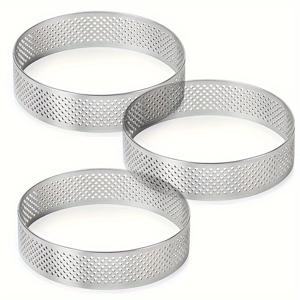 TEMU 3개, 스테인레스 스틸 타르트 링, 타워 링 과일 타워 링 6cm/2.36in 8cm/3.15in 10cm/3.94in 내열성 천공 케이크 무스 링 원형 베이킹 도넛 도구, 원형 페이스트리 링, 무스 케이크 링 비스킷 몰드 팬케이크 몰드, 베이킹 도구