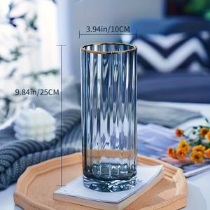 TEMU 우아한 골드 트림 유리 꽃병 - 현대적인 원통형 디자인, 내구성을 위해 두꺼워진, 집과 사무실 장식에 완벽함