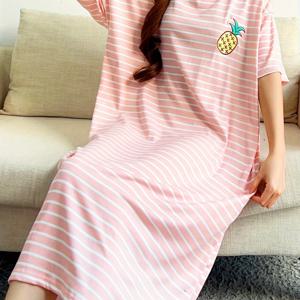 TEMU 여성용 반팔 패턴 여름 경량 편안한 캐주얼 스위트 루즈핏 홈 드레스, 에어컨실 잠옷, 여성용 홈 드레스, 여성용 나이트가운, 라운드넥 풀오버 가운, 롱 드레스, 여름 성인 파자마