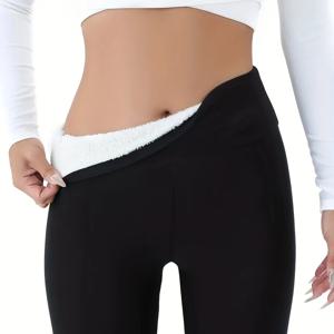 TEMU 여성용 플리스 안감 보온 팬츠, 가을 & 겨울용 고신축성 피트니스 타이츠