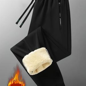 TEMU 세련된 여성용 겨울 기모 안감 조거 팬츠, 따뜻하고 편안한 두꺼운 디자인, 캐주얼 스포츠 활동에 적합