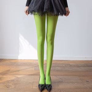 TEMU 한국 및 일본 스타일의 캔디 컬러 형광 그린 벨벳 레깅스, 높은 탄성으로 아름다운 다리 라인 연출, 스타일리시하고 트렌디한 베이스 타이츠