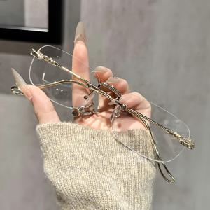 TEMU 여성을 위한 스타일리시한 사각 프레임 무테 안경 1개입. , 가을/겨울 의상, 웨딩 스타일링에 완벽합니다.