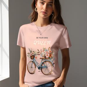 TEMU 나 혼자 퀸 - 부드럽고 우아한 여성 탑, 라운드넥 반팔 티셔츠