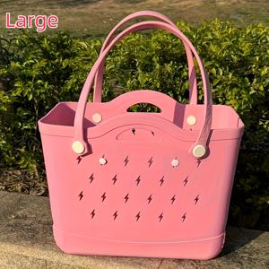 TEMU 대용량 경량 EVA 비치 토트 백, 번개 디자인, 8가지 화려한 색상, 해변, 수영장, 보트, 식료품, 스포츠용으로 완벽, 캐주얼 숄더 백 디자인, 휴대용 핸드백