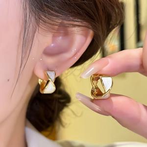 TEMU 빈티지 엘레강스 비정형 기하학적 드롭 후프 귀걸이 1쌍, 드립 오일 마감, 심플한 디자인, 여성용 데일리 출퇴근 및 연회 액세서리용, 창의적인 선물