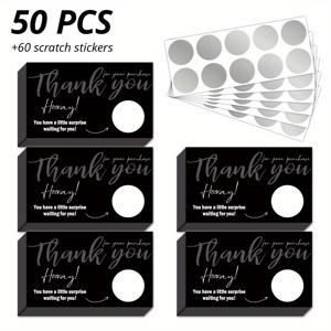 TEMU 구매 스크래치 카드 50매 (스티커 60개 포함), 빈 선물 증서 카드, 소규모 사업 주문 감사 카드, 나만의 핑크 스크래치 카드 만들기, 온라인 쇼핑몰, 개인 매장, 공예품, 창작 제품, 의류에 적합