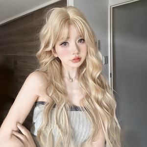 TEMU 26인치 여성용 크림 골든 워터 리플 롱 컬리 헤어 유럽 스타일 오믈렛 헤드 데일리 플러피 올인원 파티용 가발